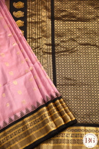 Kuttu Gadwal Pure silk handloom saree - onion pink with black