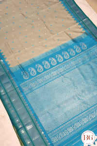 Kuttu Gadwal Pure silk handloom saree with silver zari - grey with blue