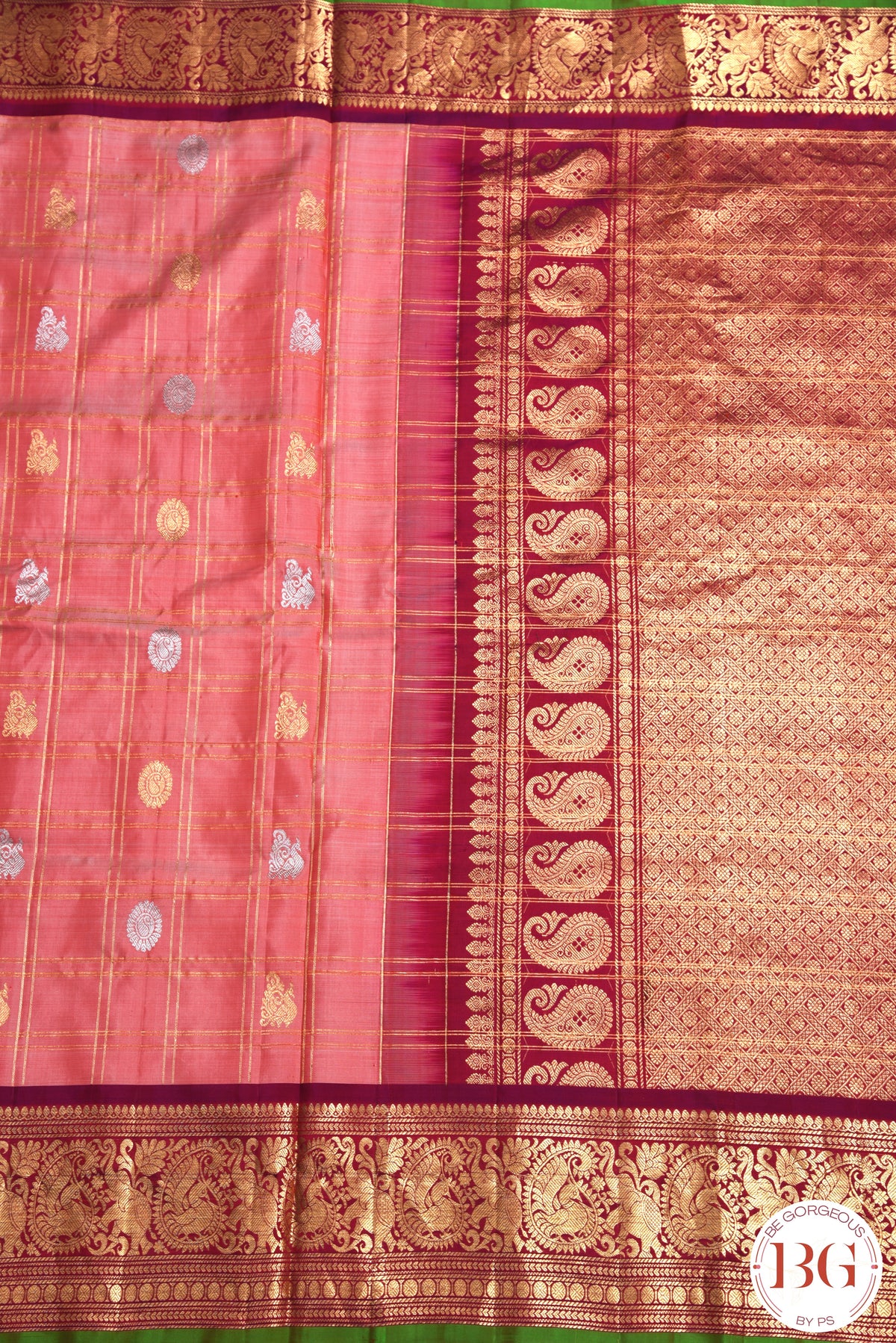 Kuttu Gadwal Pure silk handloom saree - gajri with purple