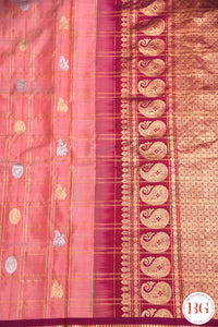 Kuttu Gadwal Pure silk handloom saree - gajri with purple