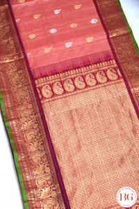 Kuttu Gadwal Pure silk handloom saree - gajri with purple