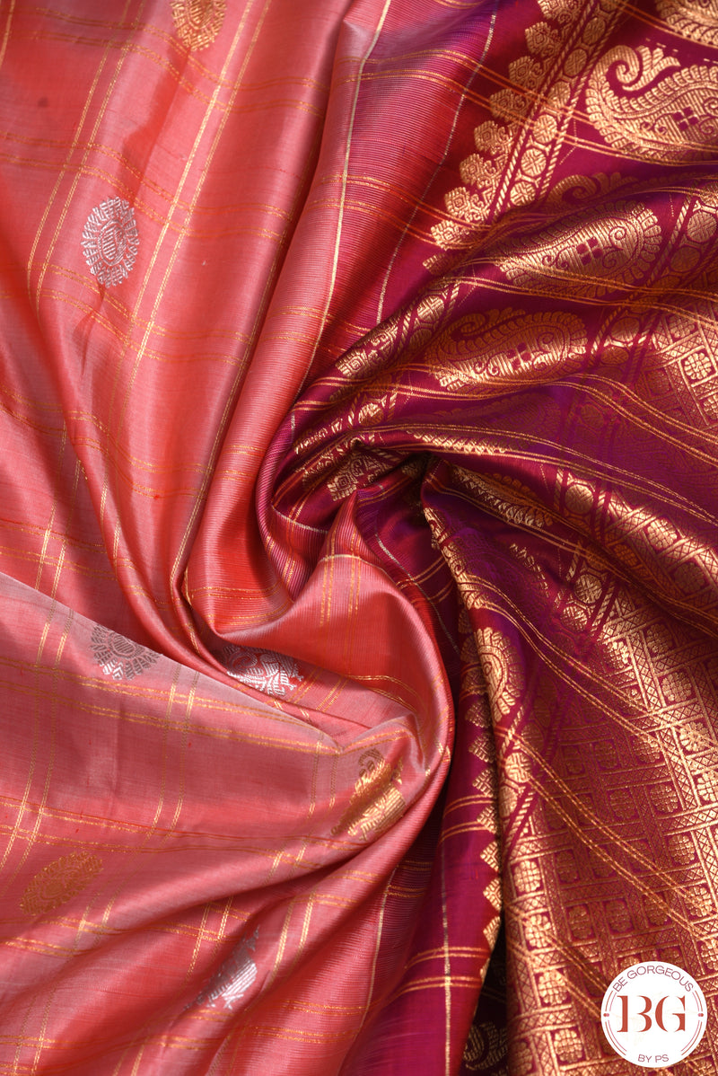 Kuttu Gadwal Pure silk handloom saree - gajri with purple