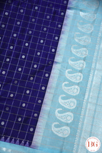 Kuttu Gadwal Pure silk handloom saree with silver zari - bluish purple with light blue