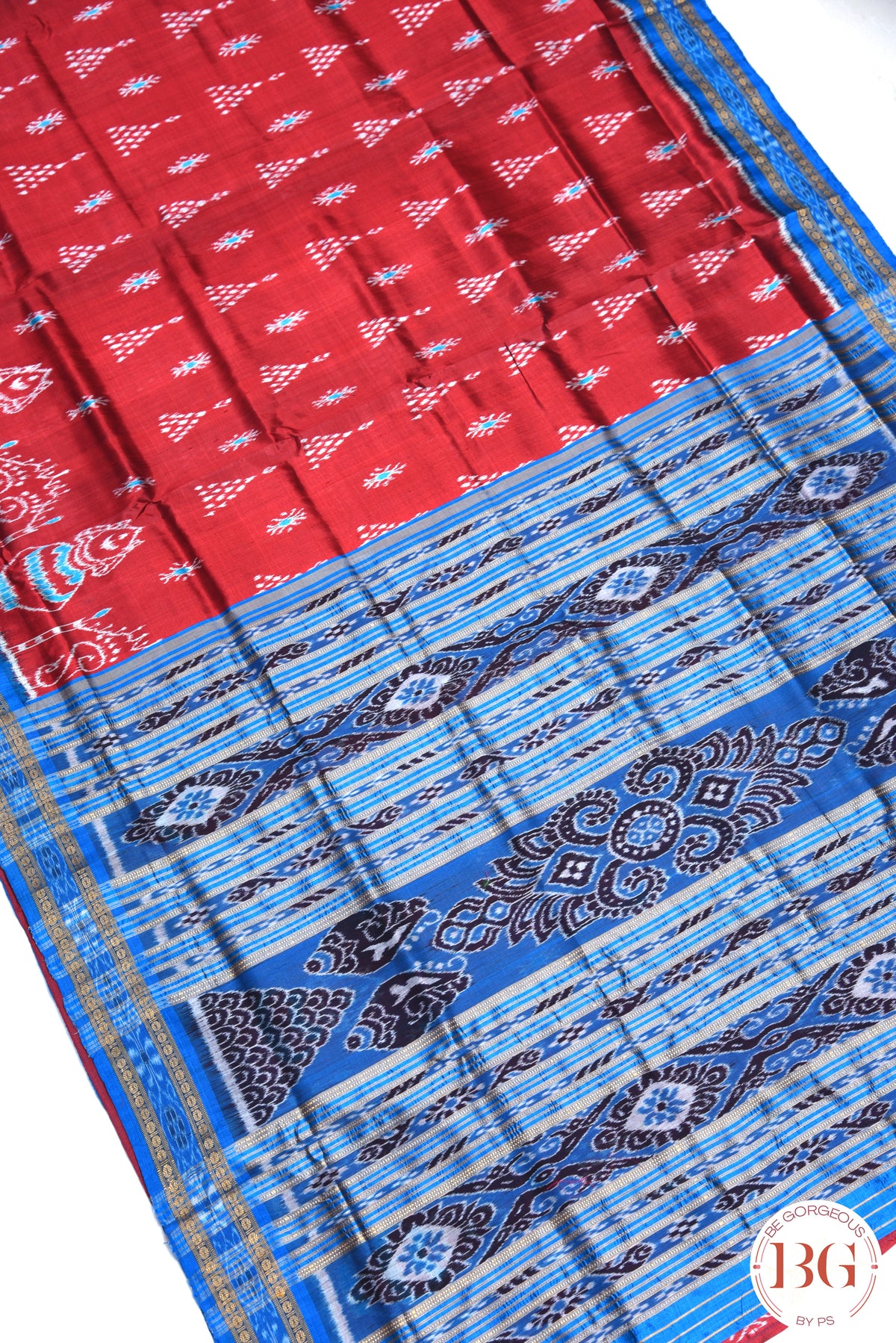 Laxmipada work pure khandua silk odisha handloom saree - red blue