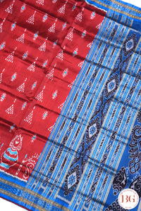 Laxmipada work pure khandua silk odisha handloom saree - red blue