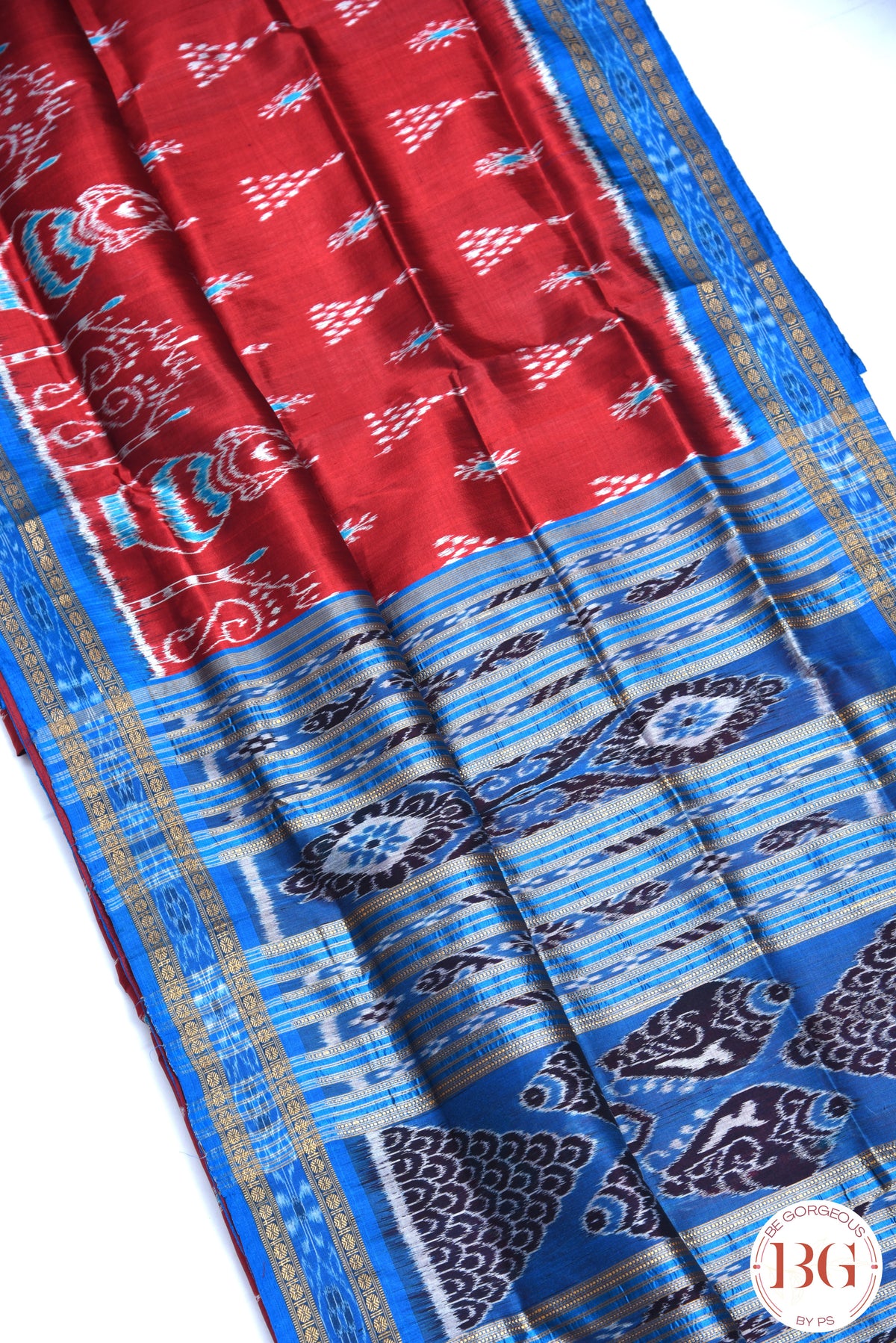 Laxmipada work pure khandua silk odisha handloom saree - red blue