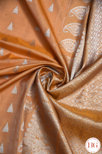 Kuttu Gadwal Pure silk handloom saree - beige orangish with green