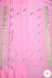 No Zari Kuttu Gadwal Pure handloom silk saree - pista green with baby pink