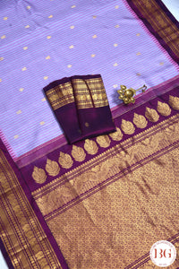 Kuttu Gadwal Pure silk handloom saree - pink purple with dark purple