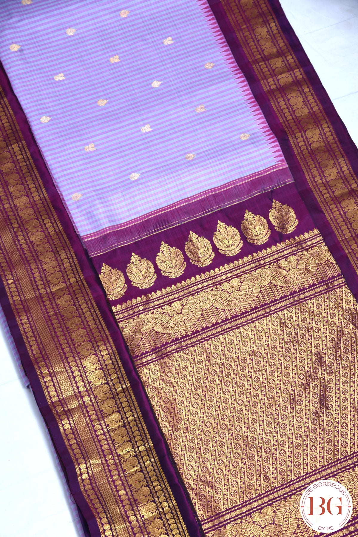 Kuttu Gadwal Pure silk handloom saree - pink purple with dark purple