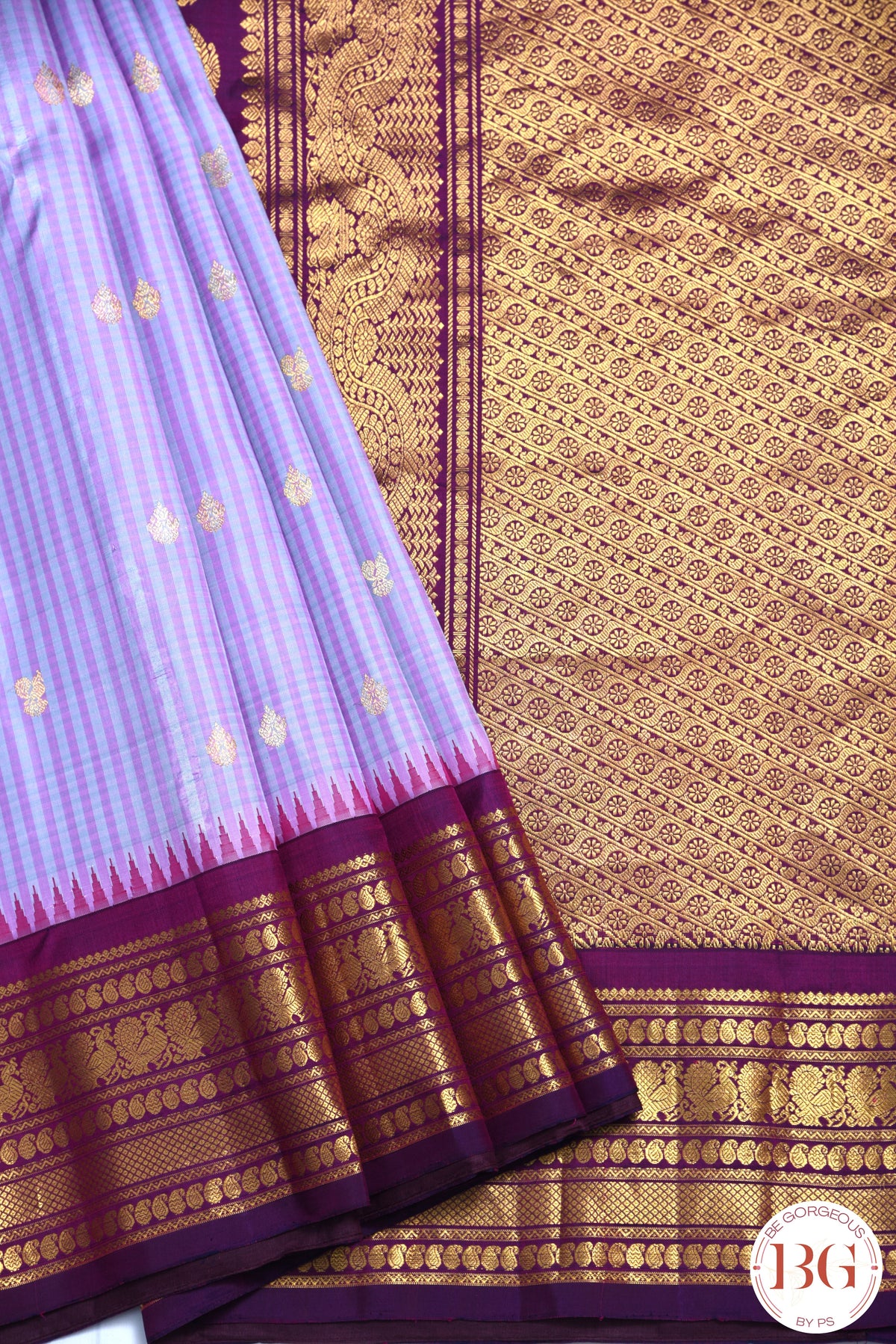 Kuttu Gadwal Pure silk handloom saree - pink purple with dark purple