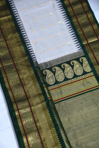 Kuttu Gadwal Pure silk handloom saree - grey with green