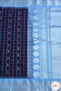 Kuttu Gadwal Pure silk handloom saree with silver zari - purple with blue