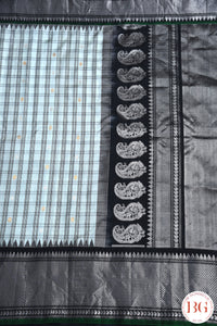 Kuttu Gadwal Pure silk handloom saree with silver zari - grey with black