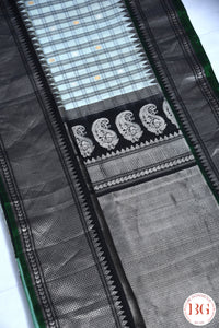 Kuttu Gadwal Pure silk handloom saree with silver zari - grey with black