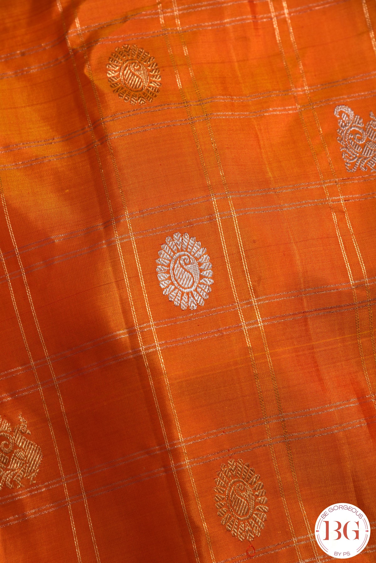 Kuttu Gadwal Pure silk handloom saree - Mustard Orange with Purple