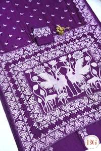 Kantha Stitch Saree on Bangalore Silk - Purple with White