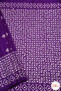 Kutch Stitch Saree with mirror work on Bangalore Silk - Purple with White