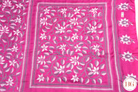 Kantha Stitch Saree on Bangalore Silk - Pink with grey and white