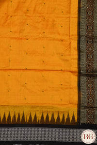 Pure Sambalapuri Bomkai Patta silk odisha handloom saree - Yellow Black