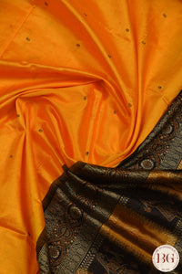 Pure Sambalapuri Bomkai Patta silk odisha handloom saree - Yellow Black