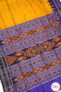 Minibuti temple border Khandua Silk odisha handloom Saree - yellow purple