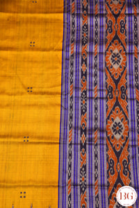 Minibuti temple border Khandua Silk odisha handloom Saree - yellow purple