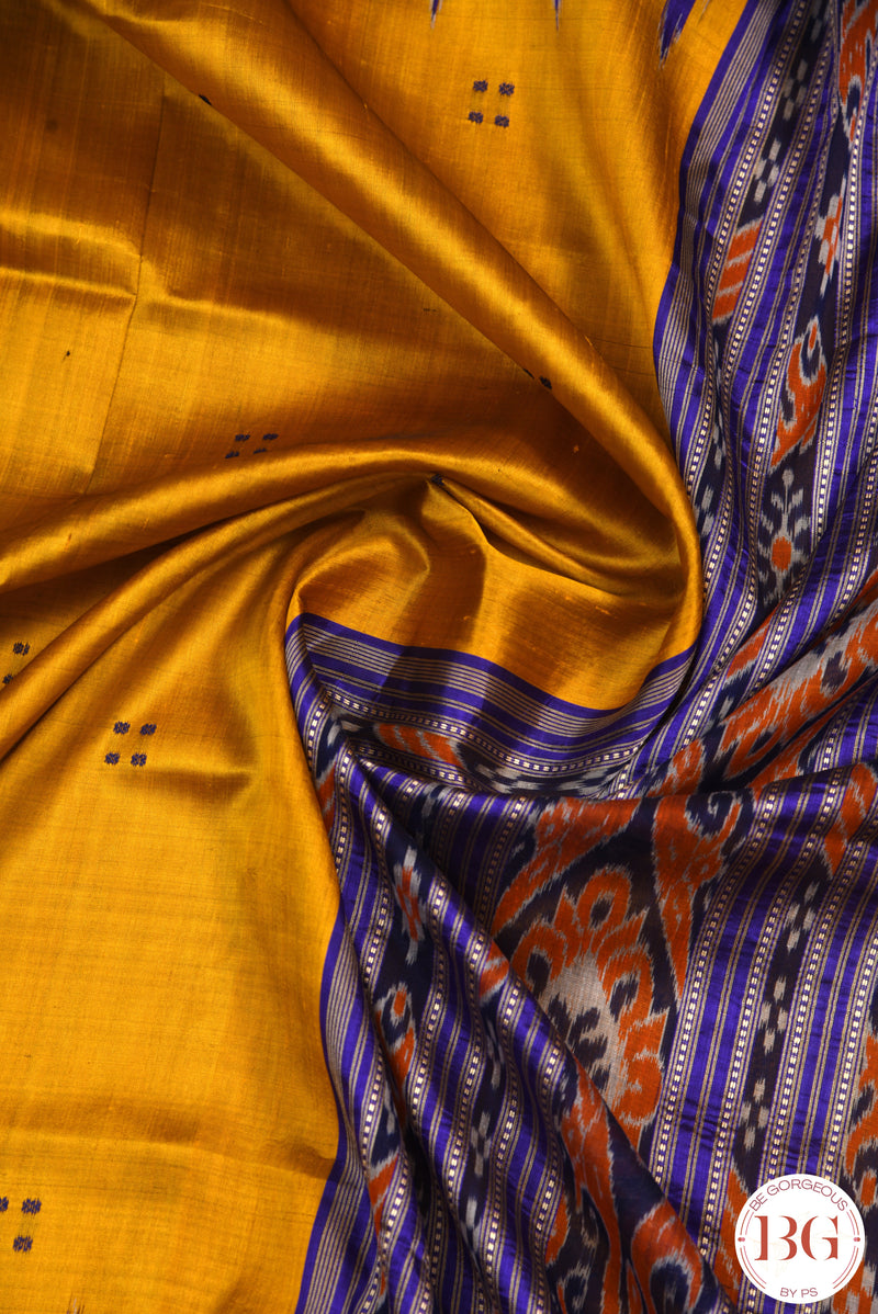 Minibuti temple border Khandua Silk odisha handloom Saree - yellow purple