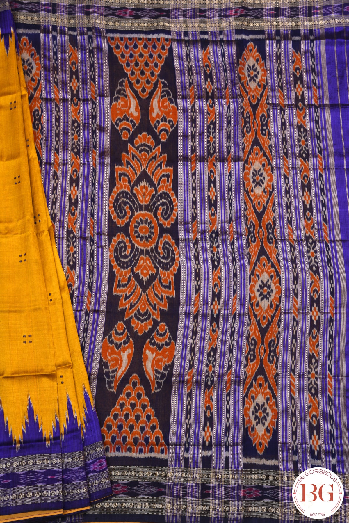 Minibuti temple border Khandua Silk odisha handloom Saree - yellow purple