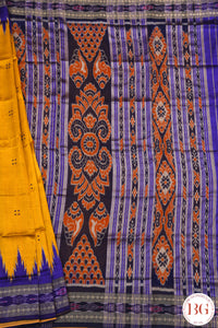 Minibuti temple border Khandua Silk odisha handloom Saree - yellow purple