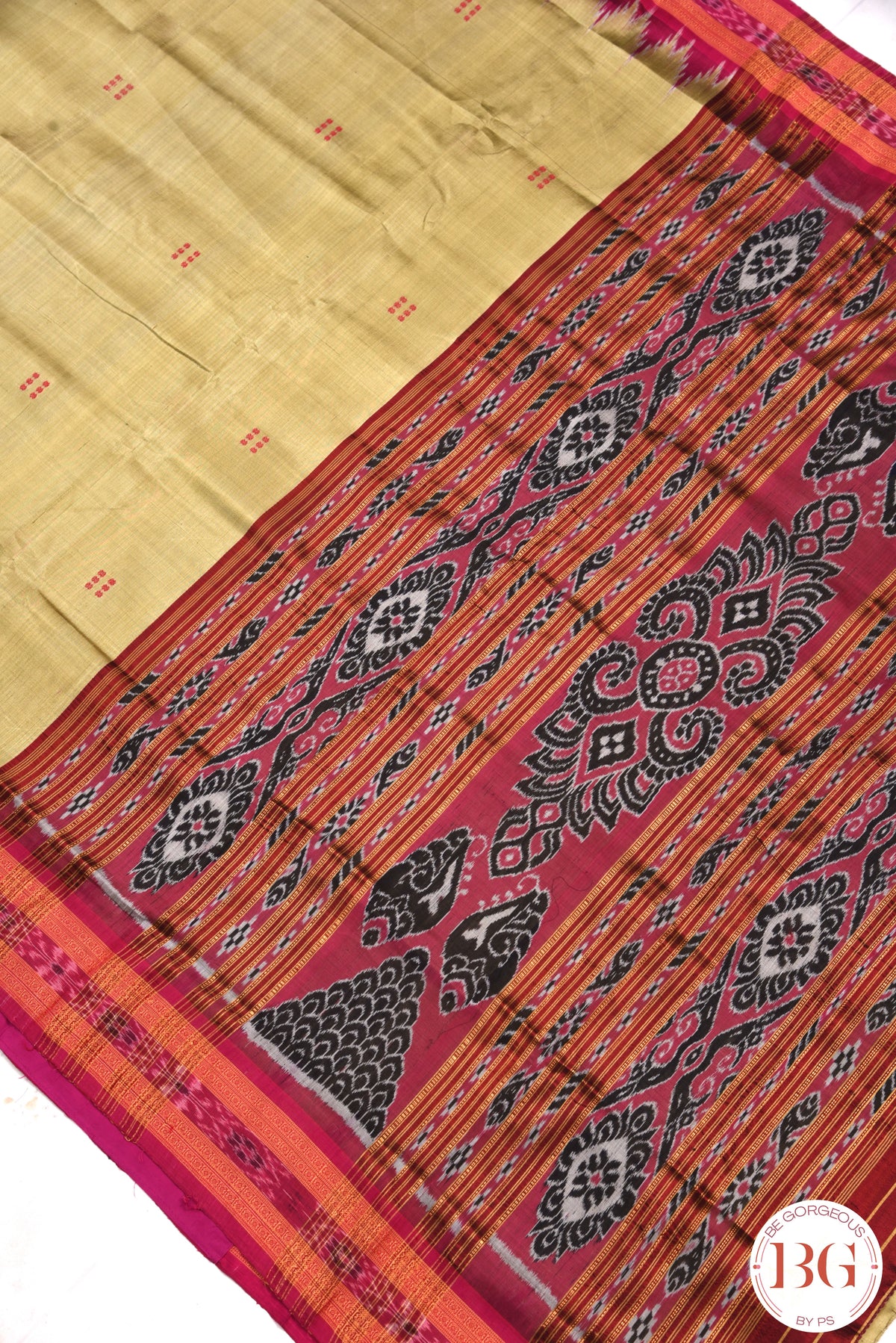 Minibuti temple border Khandua Silk Odisha Handloom Saree - pista green pink