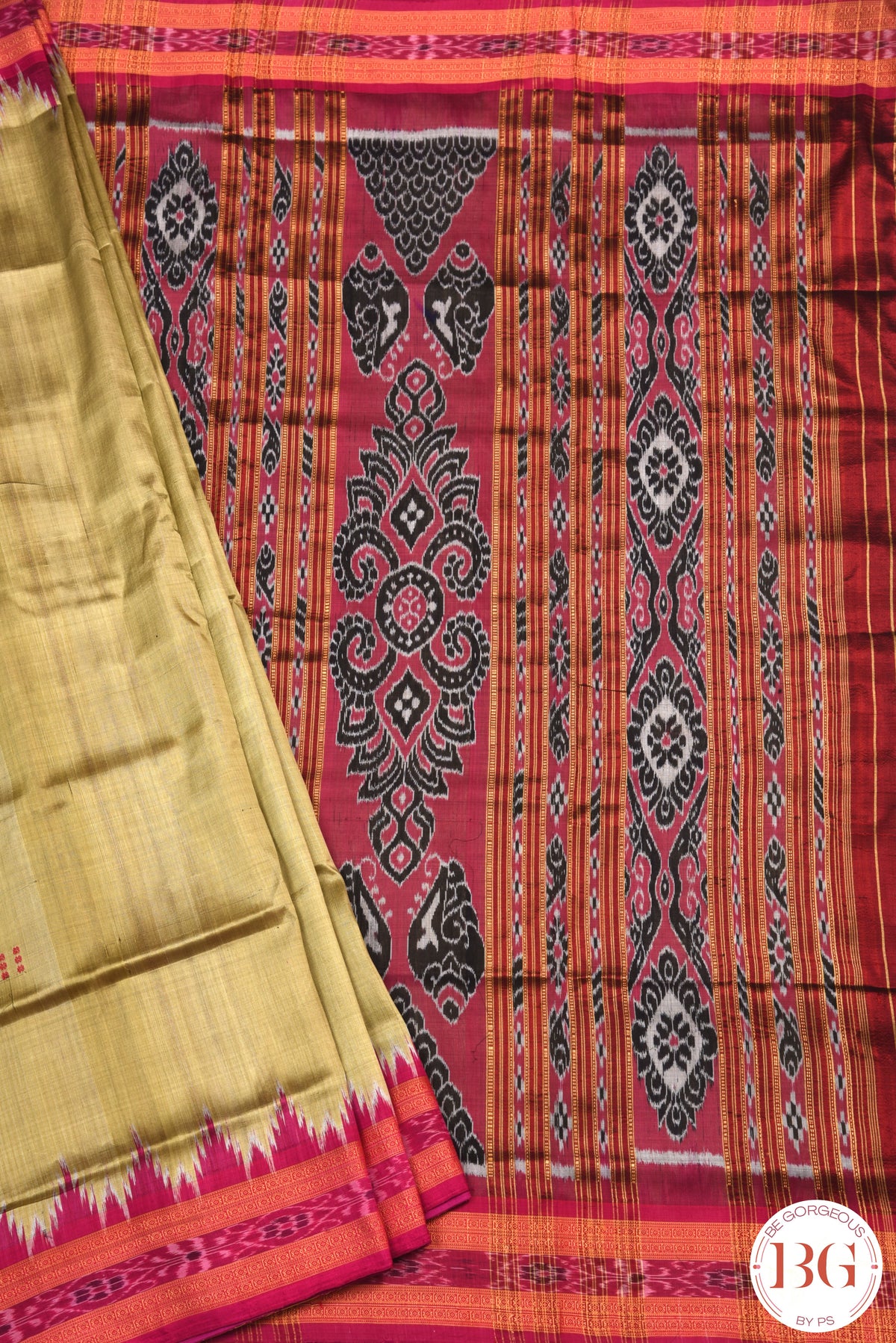 Minibuti temple border Khandua Silk Odisha Handloom Saree - pista green pink