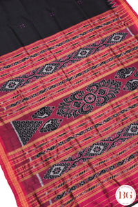 Minibuti temple border Khandua Silk Odisha Handloom Saree - black pink