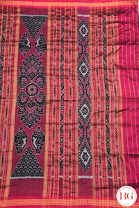 Minibuti temple border Khandua Silk Odisha Handloom Saree - black pink