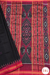 Minibuti temple border Khandua Silk Odisha Handloom Saree - black pink