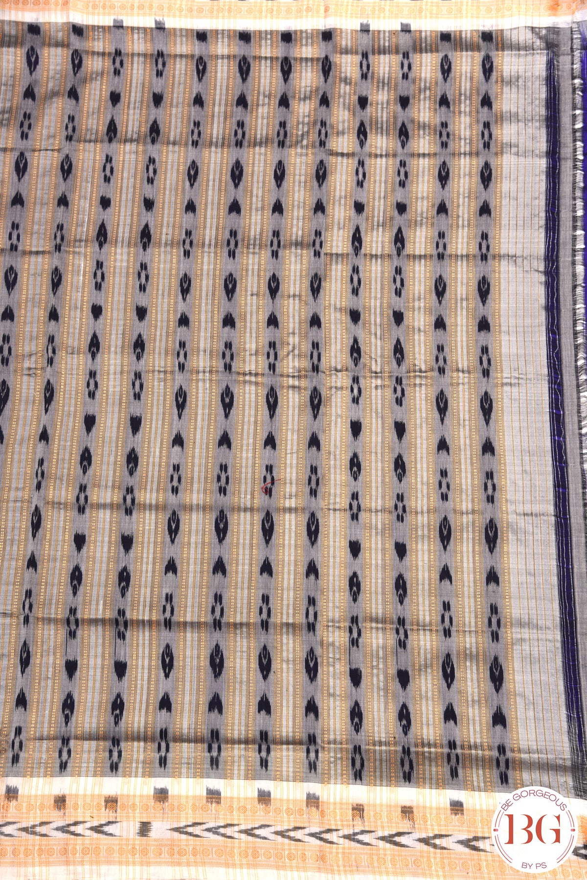 Minibuti temple border Khandua Silk Odisha Handloom Saree - blue white