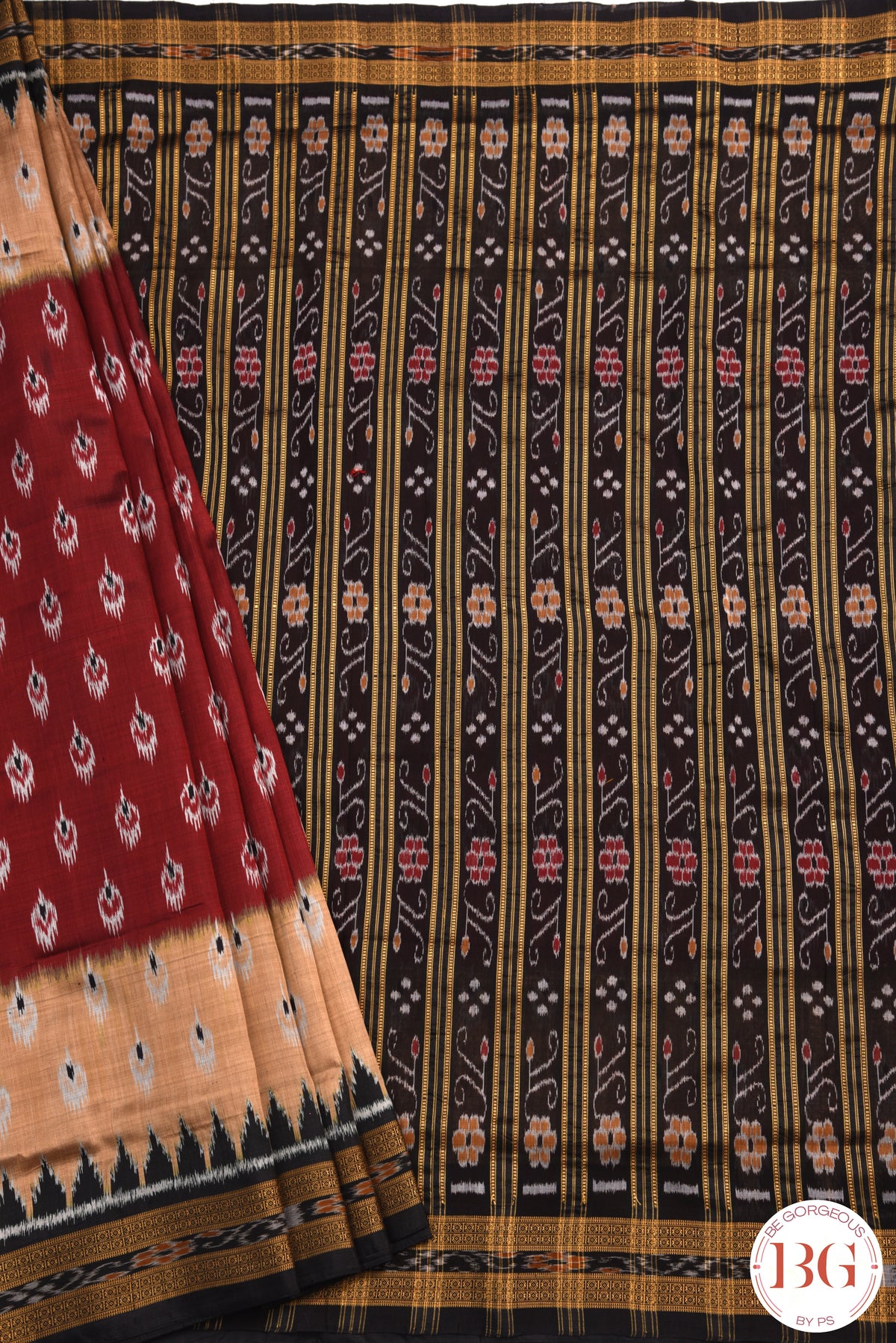 Body Chandrika Khandua Silk Odisha Handloom Saree - red beige