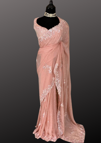 Partywear Organza Saree with readymade blouse - Pink