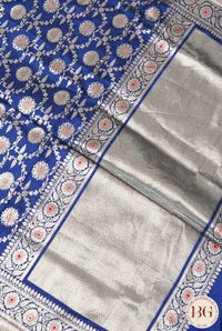 Banarasi Handloom Katan Silk Saree with meenakari work - Silk mark certfied - blue