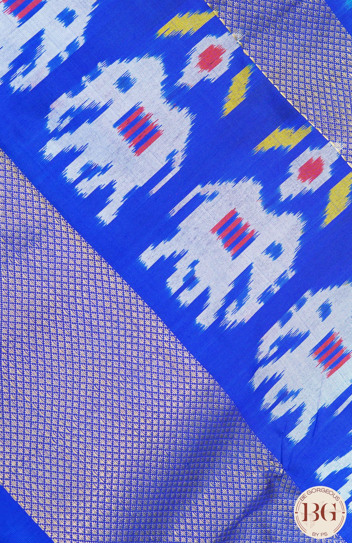 Ikkat Pure silk handloom saree with elephant on border - Blue