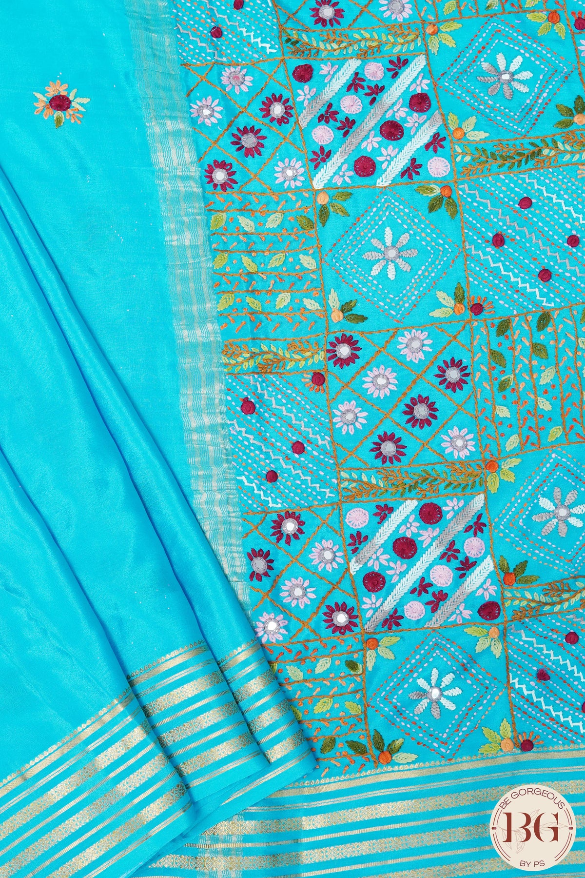 Mysore Silk Saree with lambani work - Light Blue