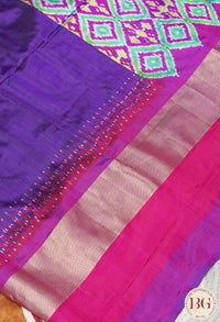 Ikkat Pure silk handloom saree plain body ganga jamuna border - Purple