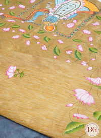 Pichwai handpainted raw silk saree - Golden