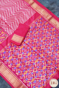 Ikkat Pure silk handloom saree with zig zag - Pink