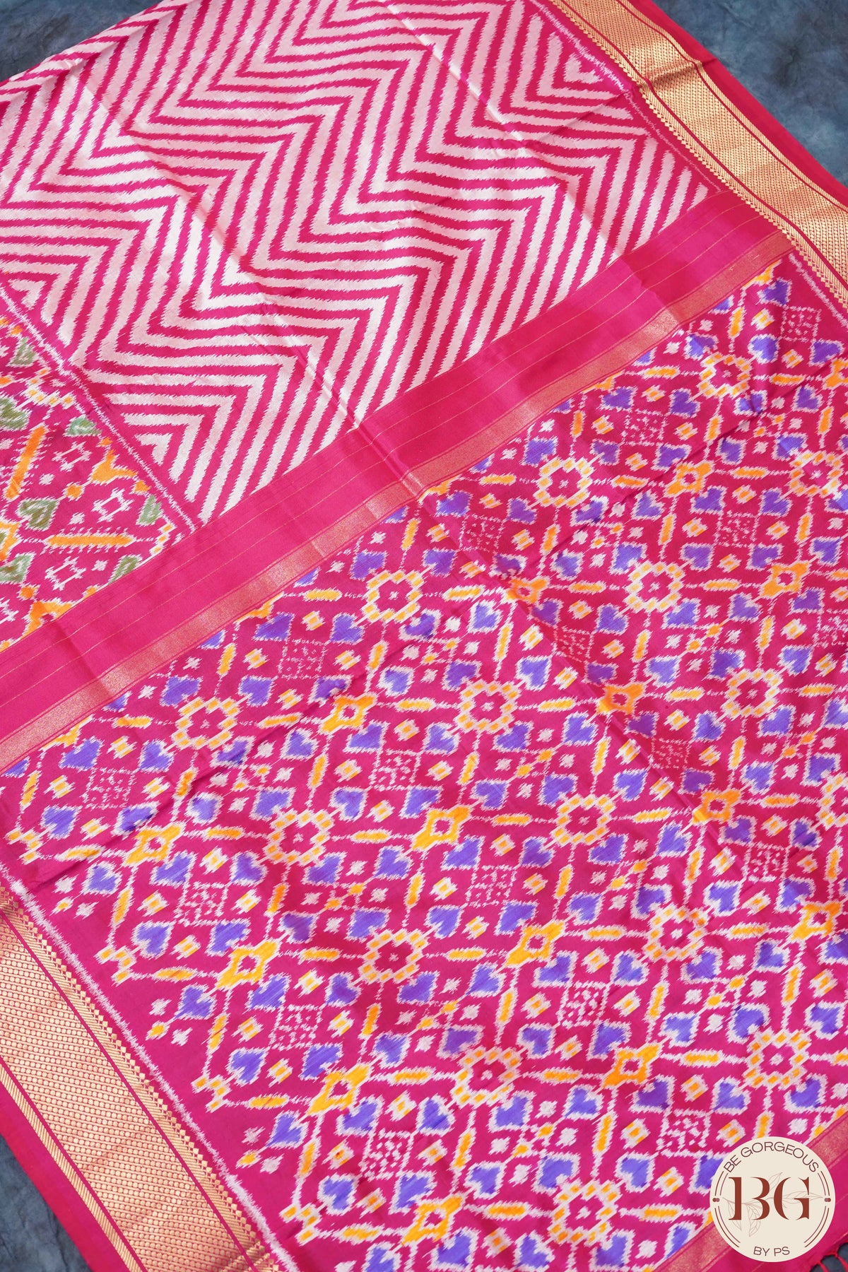 Ikkat Pure silk handloom saree with zig zag - Pink