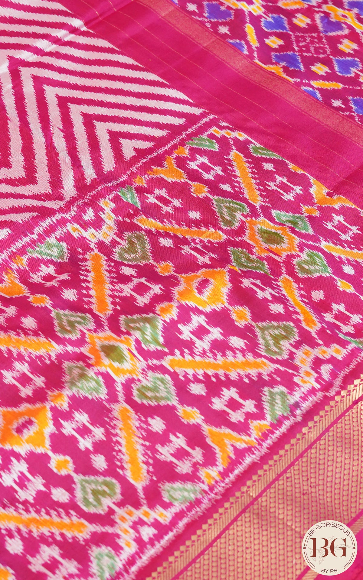 Ikkat Pure silk handloom saree with zig zag - Pink