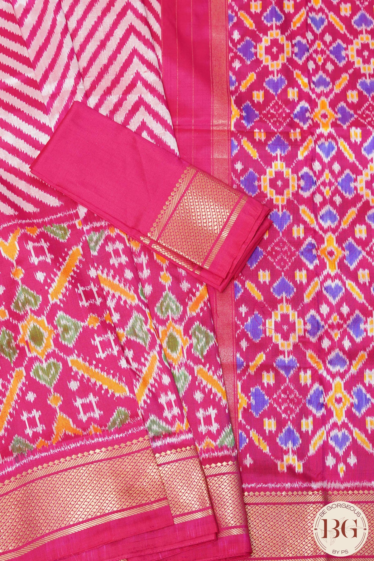 Ikkat Pure silk handloom saree with zig zag - Pink