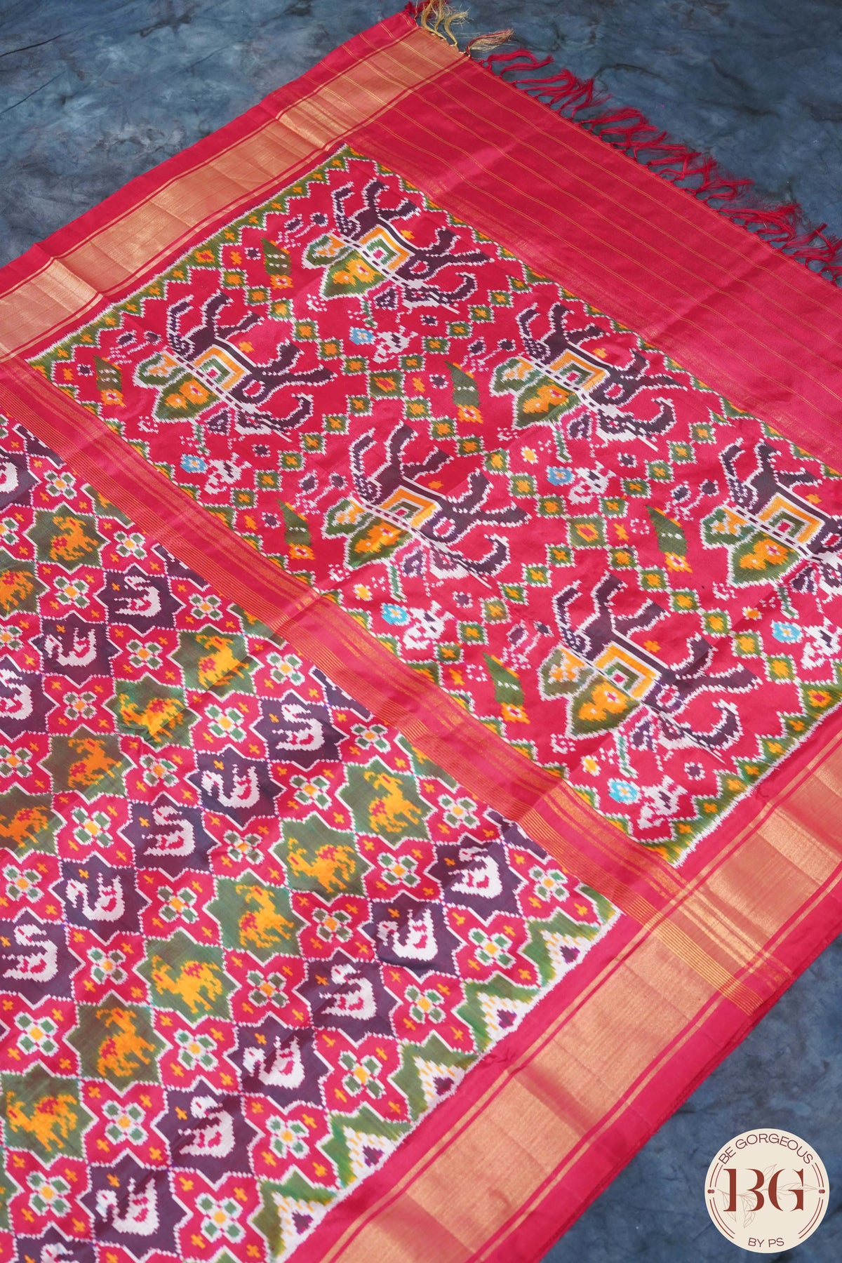 Ikkat Pure silk handloom saree wth bird motifs - Red