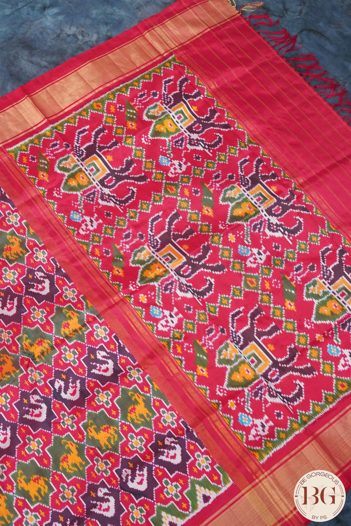 Ikkat Pure silk handloom saree wth bird motifs - Red