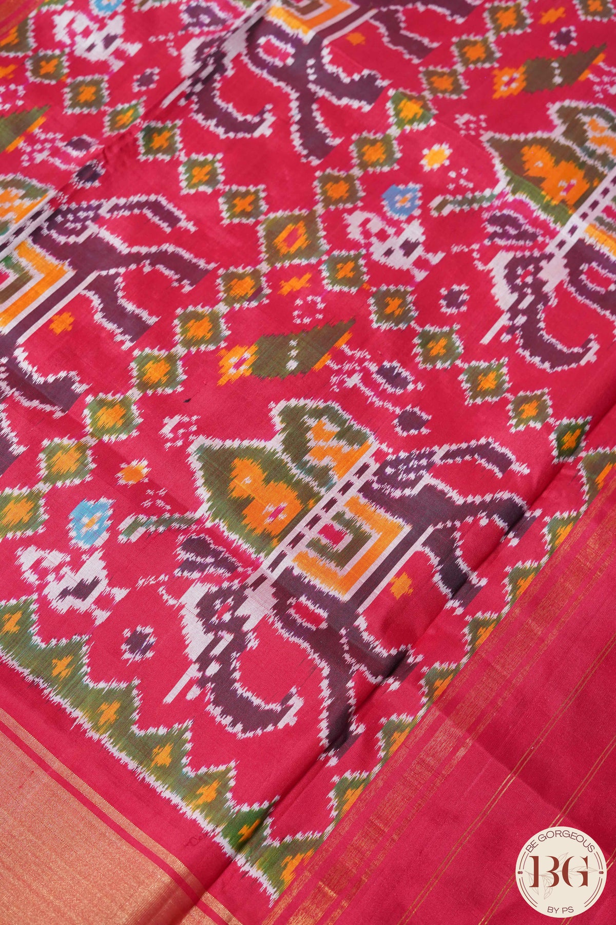 Ikkat Pure silk handloom saree wth bird motifs - Red